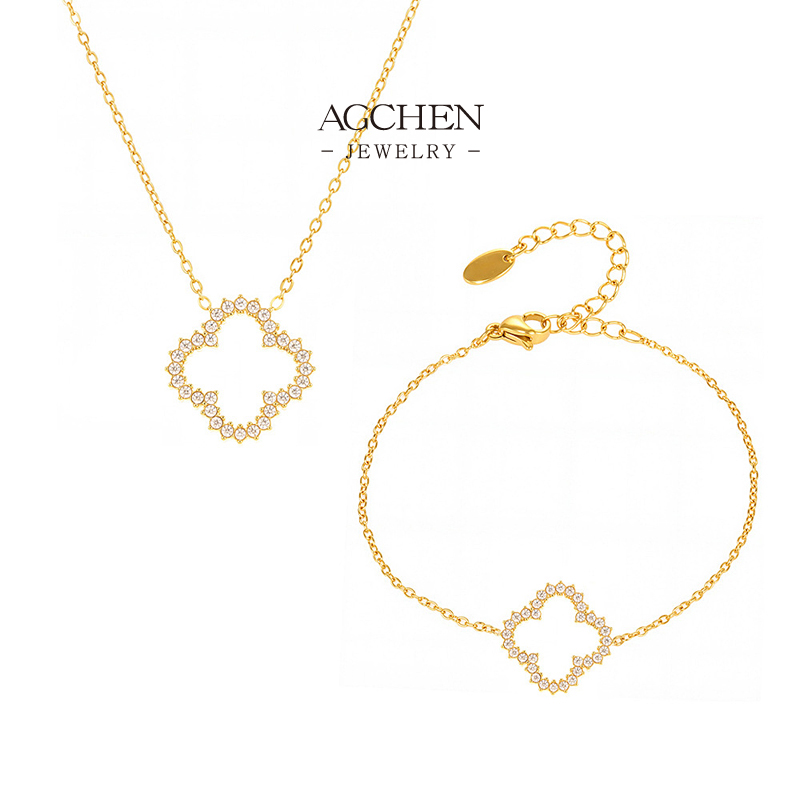 AGCHEN Four Leaf Clover Jewelry Set Lucky Charm Green Theme Collection AGTXP305
