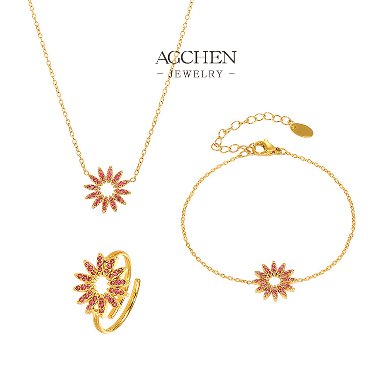 AGCHEN Sunflower Jewelry Set Necklace Bracelet Garden Theme Collection AGTXP306