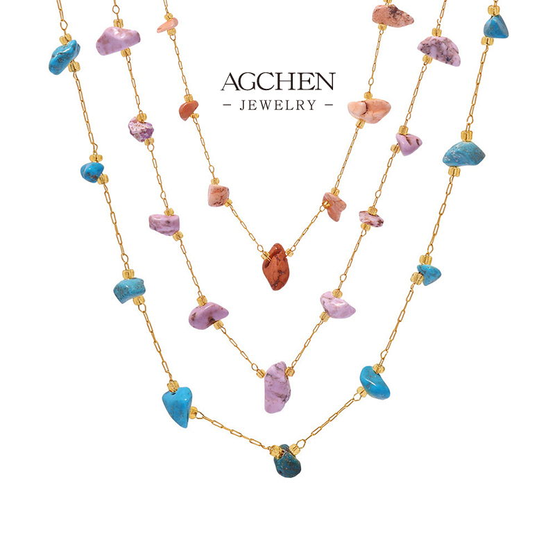 AGCHEN Natural Gemstone Stainless Steel Necklace BSCI Certified Jewelry Supplier AGP2154