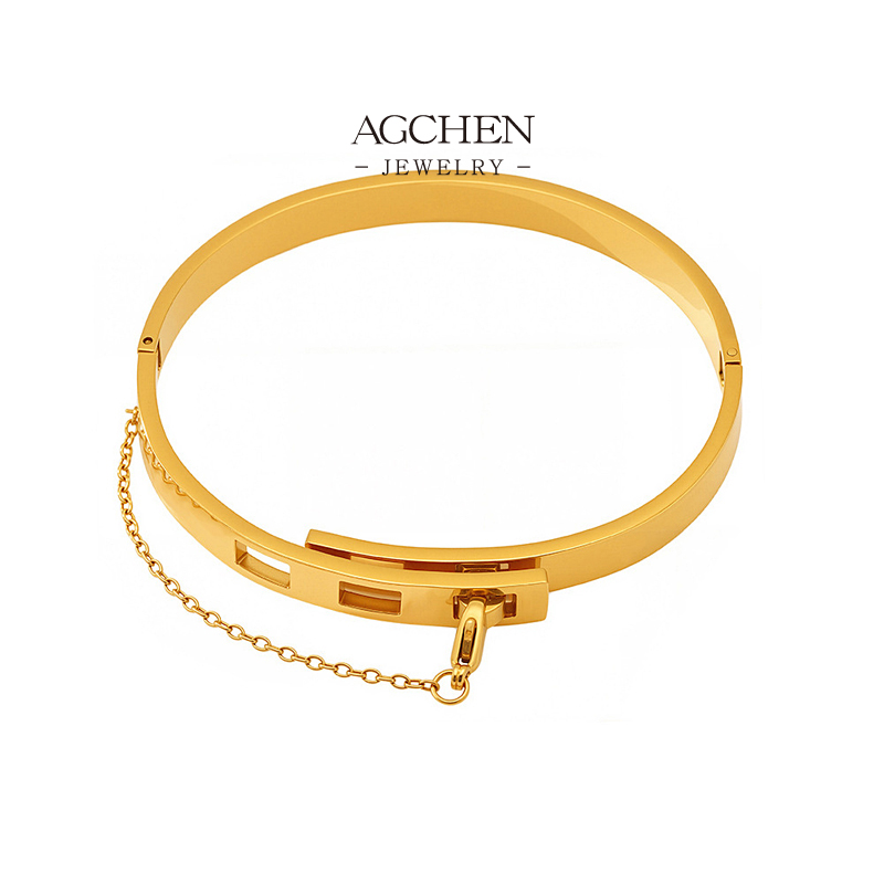 AGCHEN Stainless Steel Lock Mechanism Bangle Statement Hardware Jewelry AGZ215