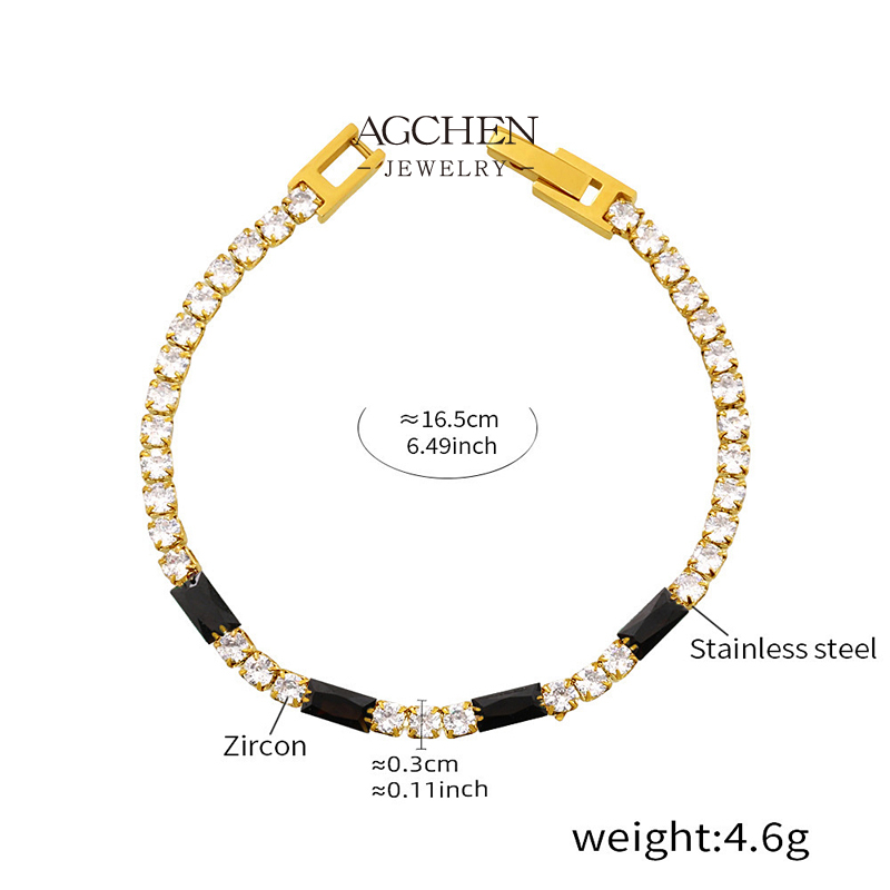 AGCHEN Stainless Steel Multi Color Tennis Bracelet Rainbow Zirconia Jewelry AGE594