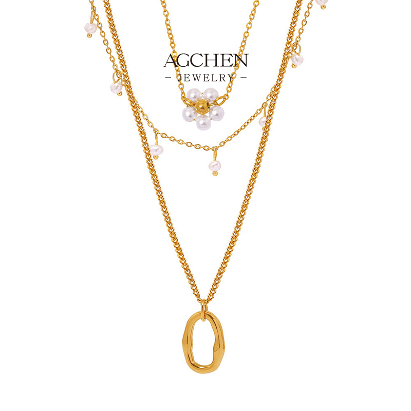 AGCHEN Pearl Oval Double Layer Necklace Low MOQ Jewelry Manufacturer AGP2034