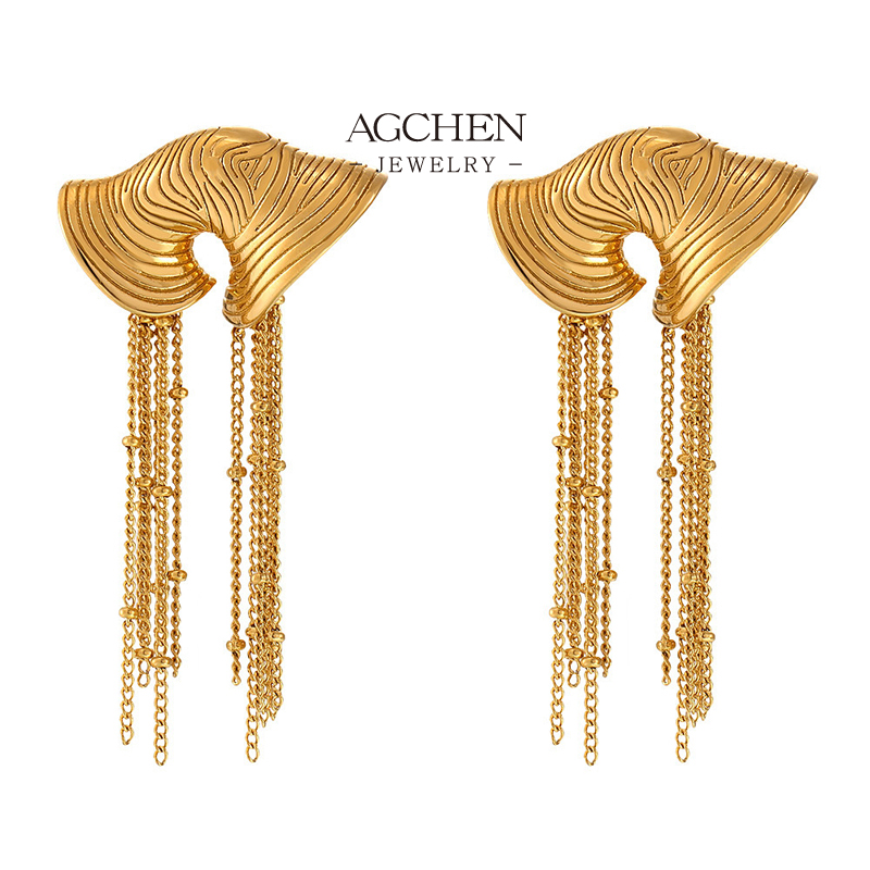 AGCHEN Stainless Steel Metal Fringe Line Earrings Art Deco Movement Jewelry AGF1453