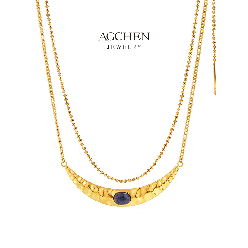 AGCHEN Stainless Steel Moon Crescent Pendant Necklace Celestial Charm Jewelry AGP2007