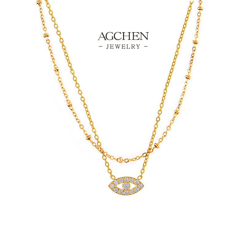 AGCHEN Evil Eye Jewelry Set Necklace Earrings Bracelet Protection Talisman Collection AGTXP239