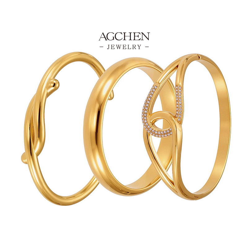 AGCHEN Stainless Steel Knot Design Bangle Nautical Inspired Jewelry AGZ460