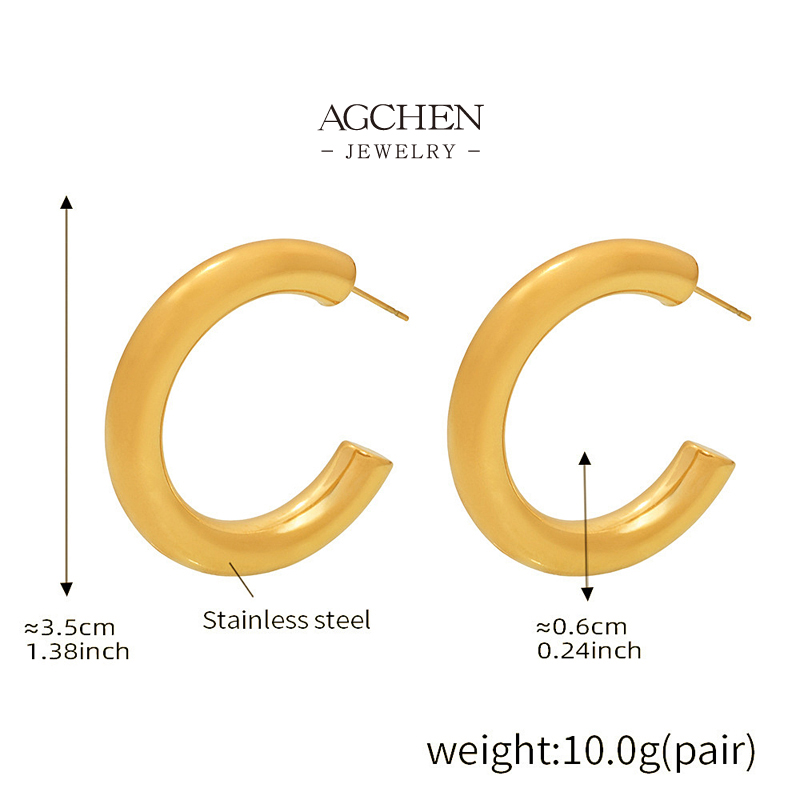 AGCHEN Stainless Steel C Shape Hoop Earrings Minimalist Geometric Jewelry AGF1016
