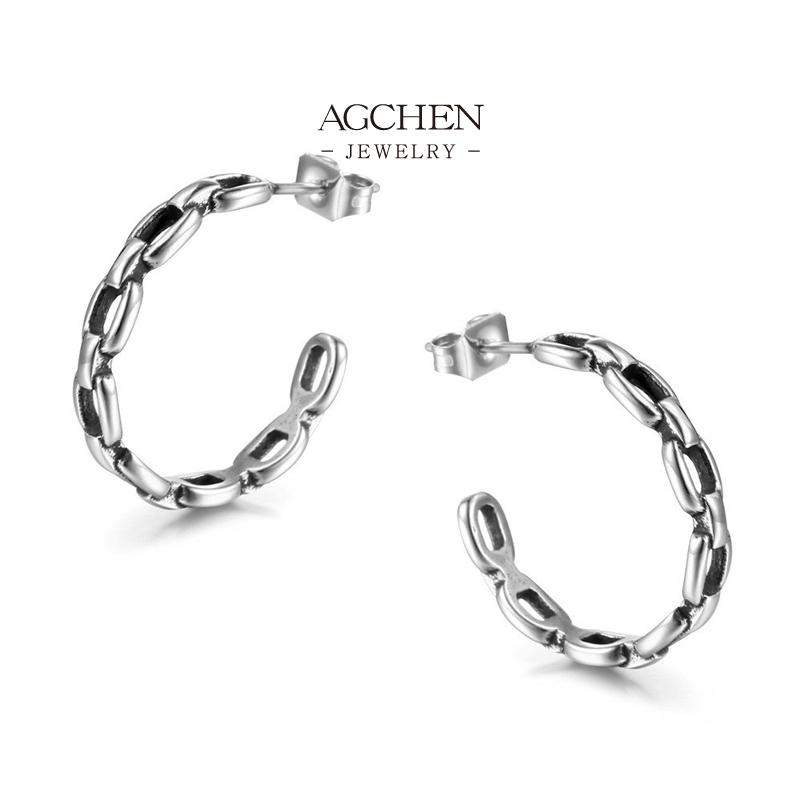 AGCHEN Men&rsquo;s Stainless Steel Curve Earrings Contemporary Jewelry Bulk Supplier AGCF138