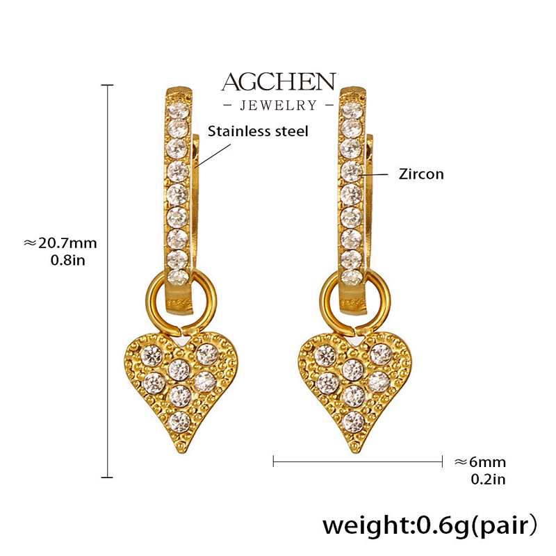  AGCHEN Stainless Steel Heart Zirconia Huggie Earrings Love Day Gift AGF1677