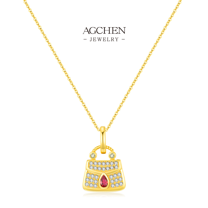 AGCHEN 925 Silver Handbag Charm Pendant Necklace Fashion Accessory Jewelry Trendy Gift For Her Hypoallergenic AGRHN1623