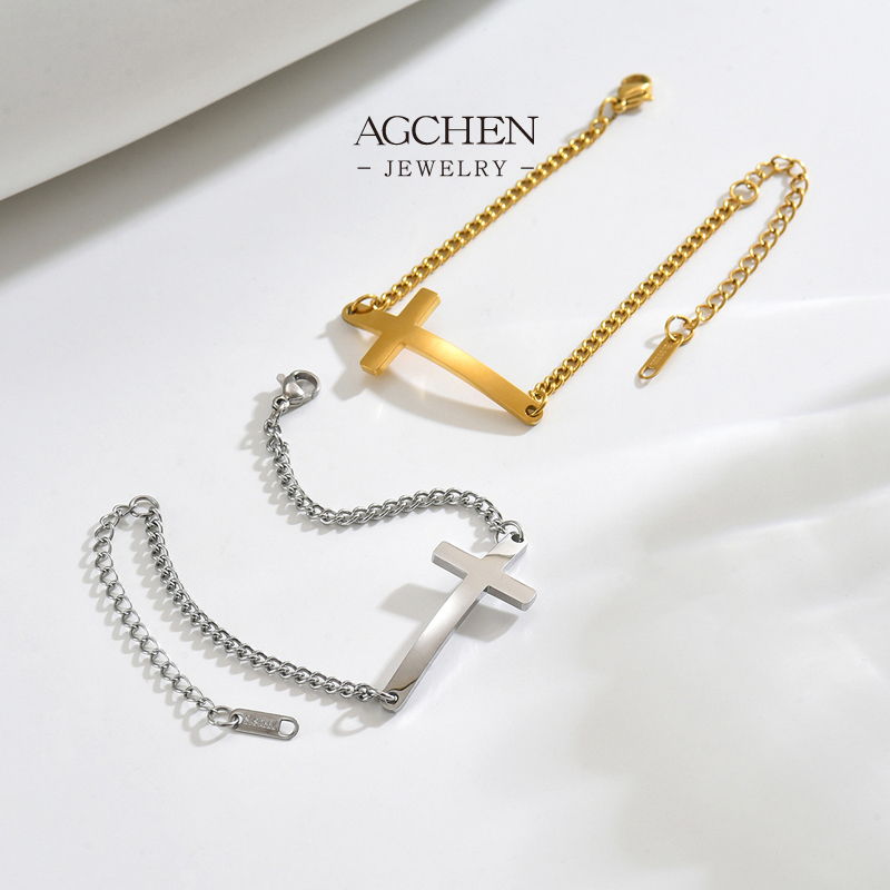 AGCHEN Stainless Steel Cross Pendant Chain Bracelet Complete Jewelry Source One Stop Shop AGS1853