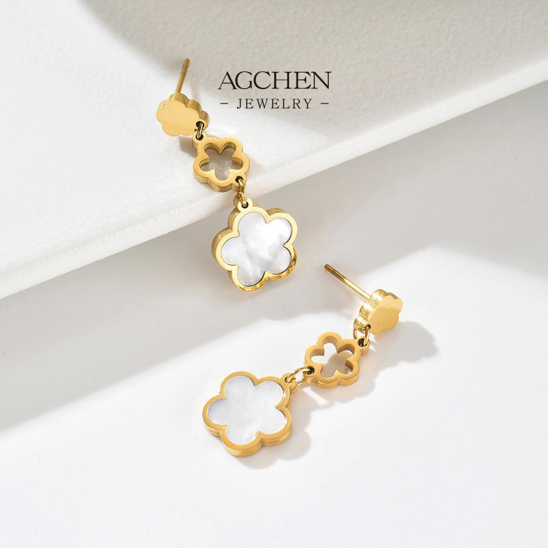 AGCHEN Stainless Steel Four Leaf Clover Shell Earrings One Stop Supply Chain Wholesale AGE1242