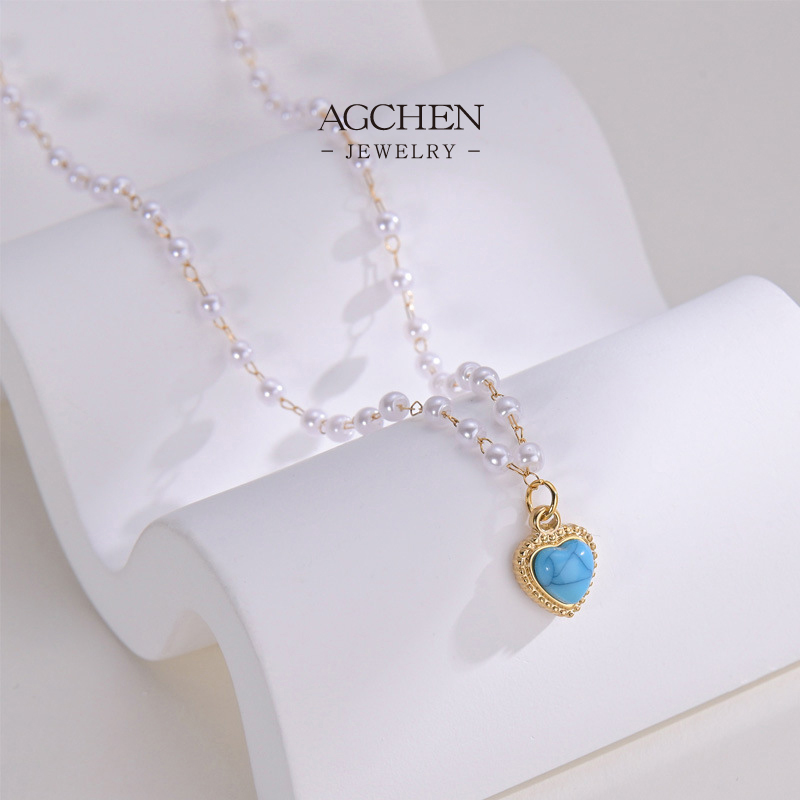 AGCHEN Natural Turquoise Pearl Pendant Necklace Earthy Luxury Jewelry Line Wholesale Supplier AGN25314