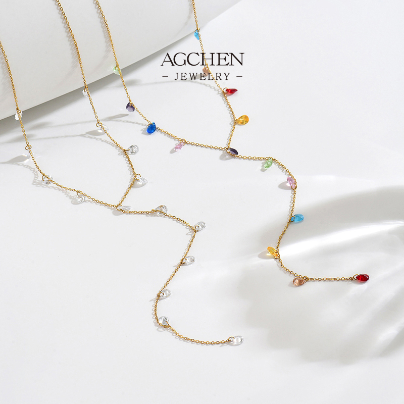 AGCHEN Stainless Steel Multicolor Zirconia Rainbow Necklace One Stop Supply Chain Integrated AGX2834
