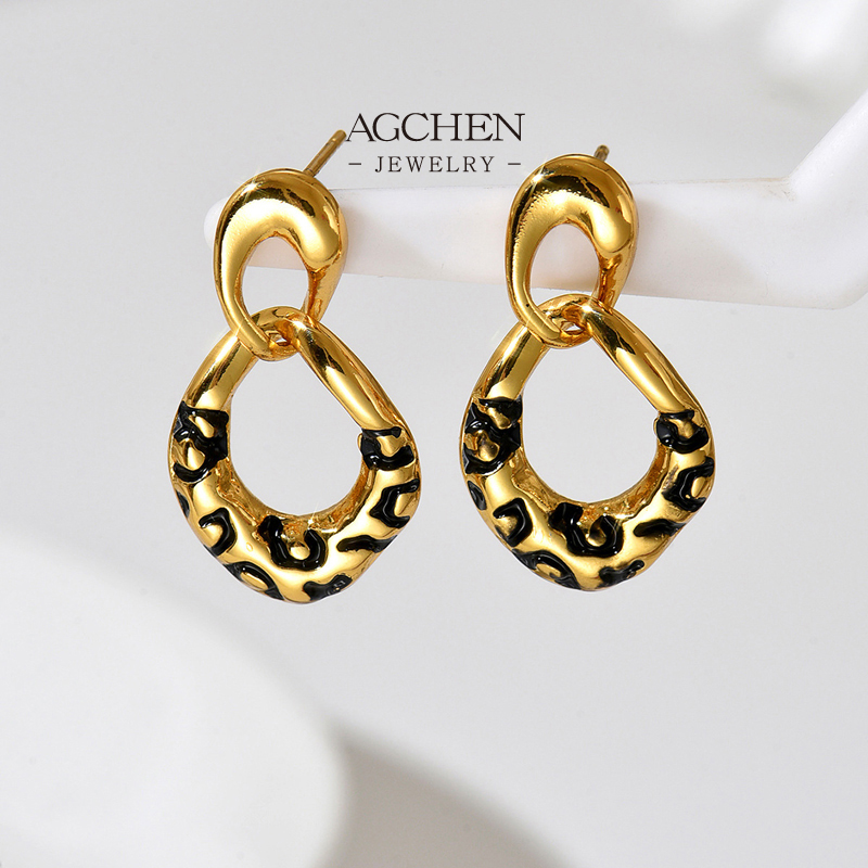 AGCHEN Stainless Steel Leopard Print Plated Hoop Earrings One Stop Supply Chain Complete Jewelry Solution AGE1363