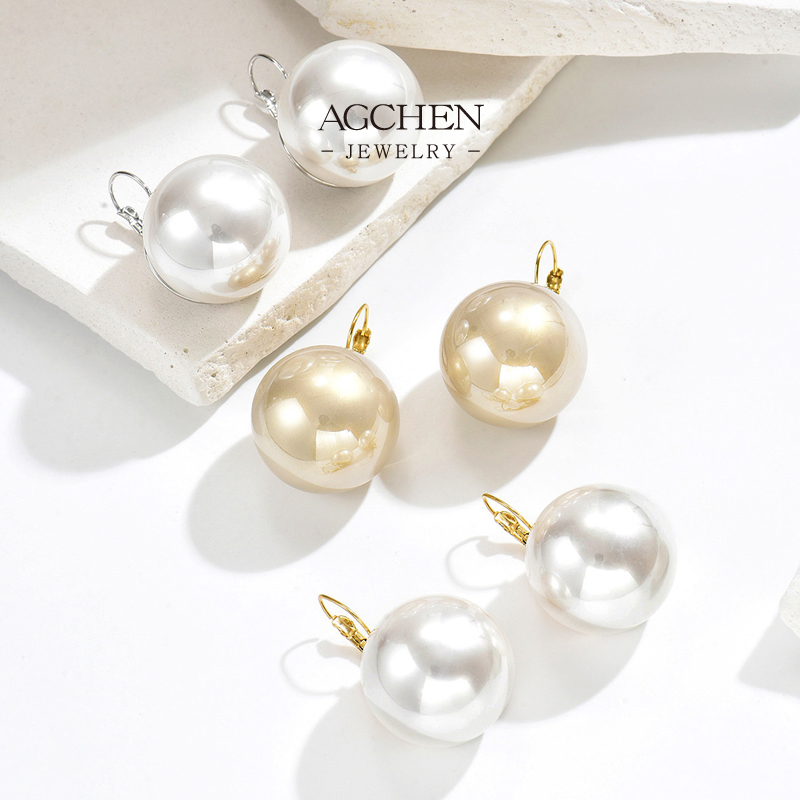 AGCHEN Stainless Steel Timeless Pearl Earrings One Stop Supply Chain Integrated AGE1307