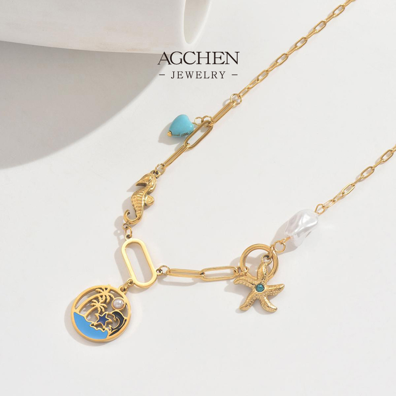 AGCHEN Stainless Steel Charm Carrier Necklace Complete Jewelry Source Factory Direct Price AGX2731