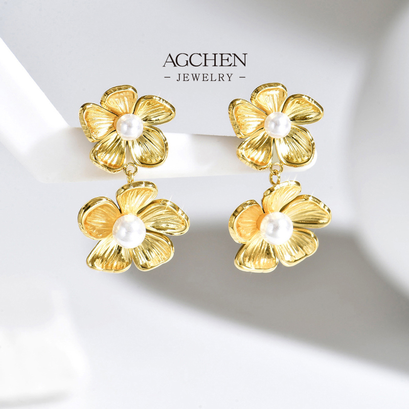 AGCHEN Stainless Steel Floral Design Zirconia Earrings Complete Jewelry Source One Stop Shop AGG1312