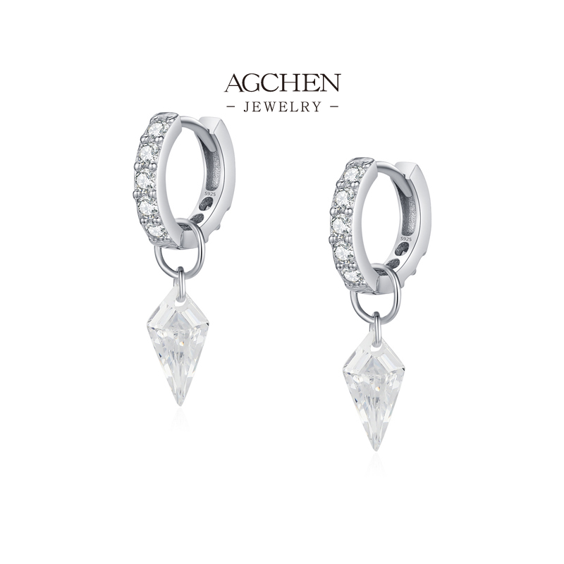AGCHEN 925 Silver Diamond Cut Zirconia Stud Earrings Geometric Shape Hypoallergenic Jewelry Small MOQ AGRHE1618