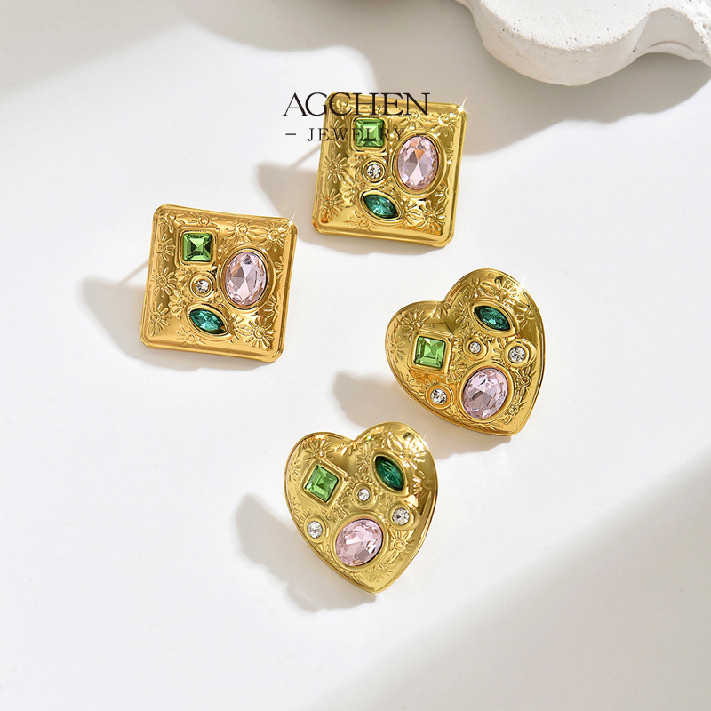 AGCHEN Stainless Steel Multicolor Zirconia Viral Earrings One Stop Service Integrated Jewelry Source AGE1379
