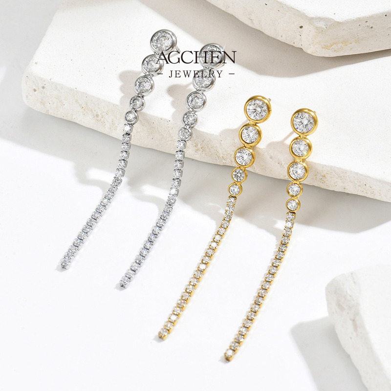AGCHEN Stainless Steel Zirconia Link Chain Earrings One Stop Supply Chain Full Service Manufacturer AGE1301
