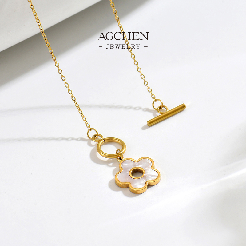 AGCHEN Stainless Steel Four Leaf Clover Mother Of Pearl Necklace Complete Jewelry Source One Stop Shop AGX2820