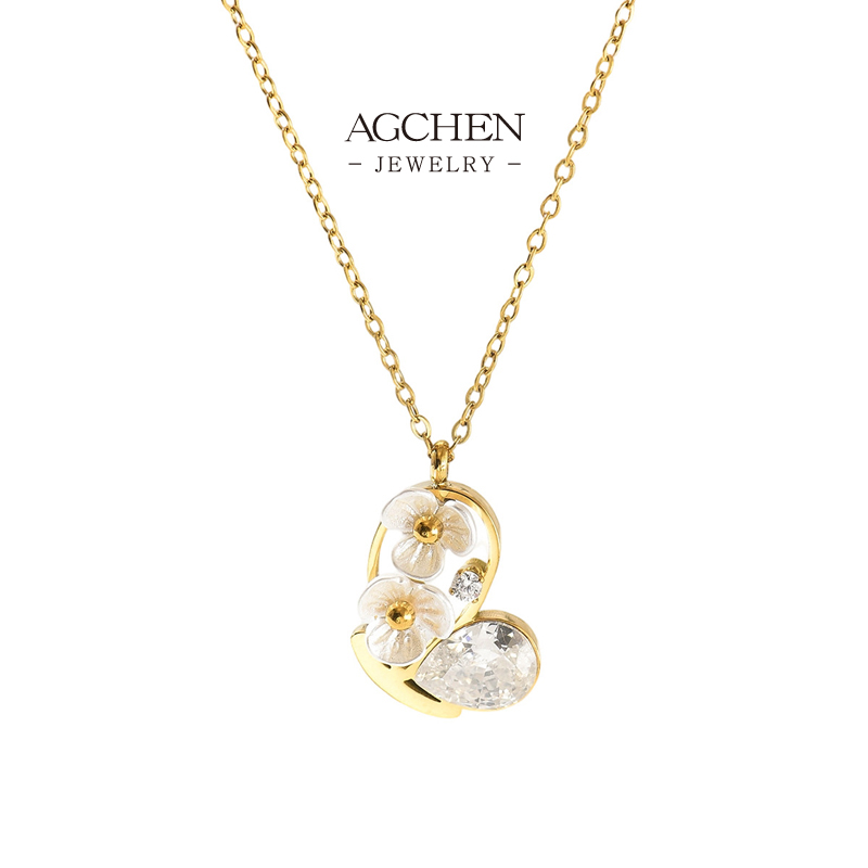 AGCHEN Stainless Steel Eternal Flower Heart Pendant Necklace Full Service Manufacturer AGX2723