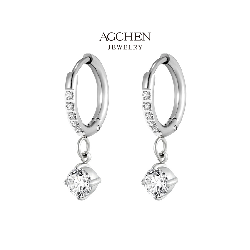 AGCHEN Stainless Steel Zirconia Stud Earrings Complete Jewelry Source Factory Direct Price AGE1256