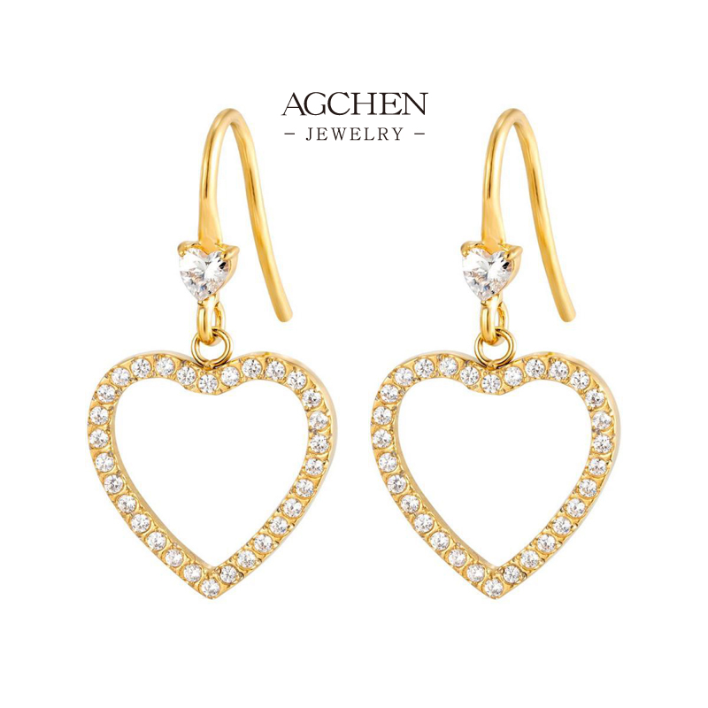AGCHEN Stainless Steel Heart Shape Zirconia Drop Earrings One Stop Service Integrated Supply Chain AGE1357