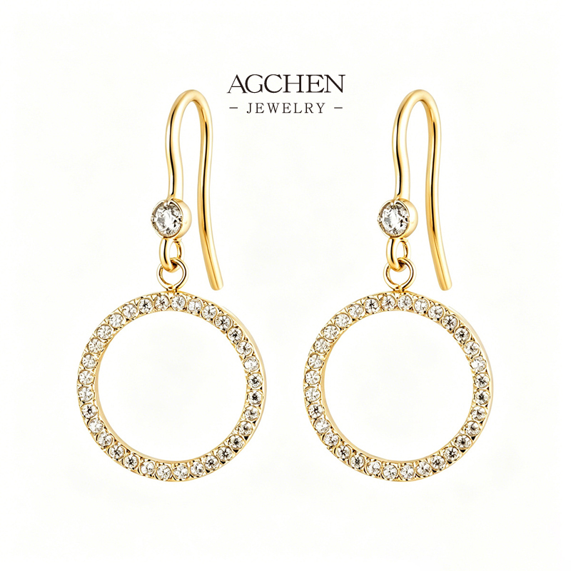 AGCHEN Stainless Steel Round Cut Zirconia Stud Earrings Full Service Manufacturer B2B Supplier AGE1355