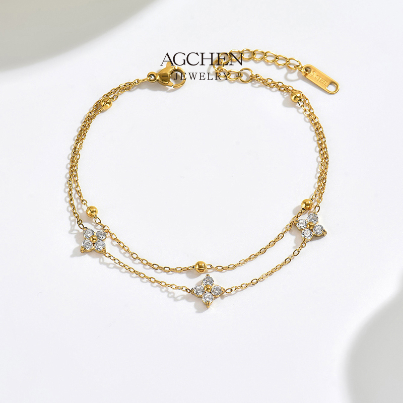 AGCHEN Stainless Steel Floral Zirconia Charm Bracelet One Stop Service Complete Jewelry Solution AGS1862