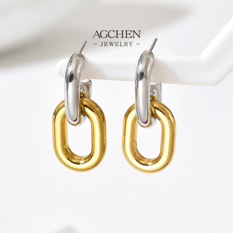 AGCHEN Stainless Steel Two Tone Plated Hoop Earrings One Stop Supply Chain Complete Jewelry Solution AGE1265
