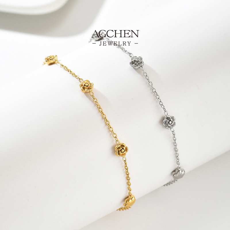 AGCHEN Stainless Steel Rose Charm Chain Bracelet Complete Jewelry Source Factory Direct Price AGS1786