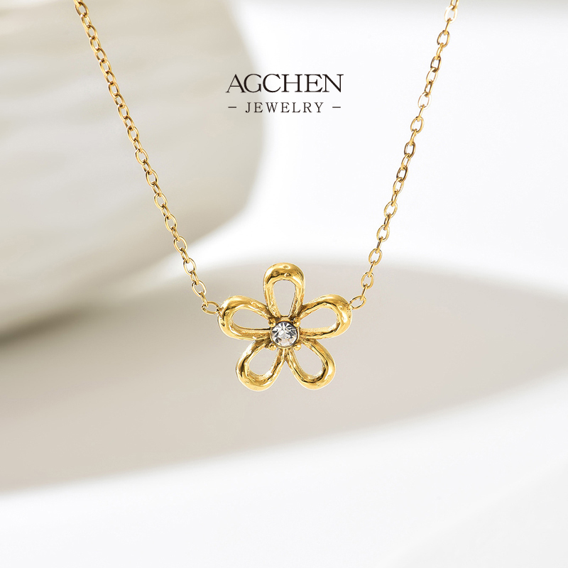 AGCHEN Stainless Steel Floral Design Pendant Necklace One Stop Service Integrated Supply Chain AGX2728