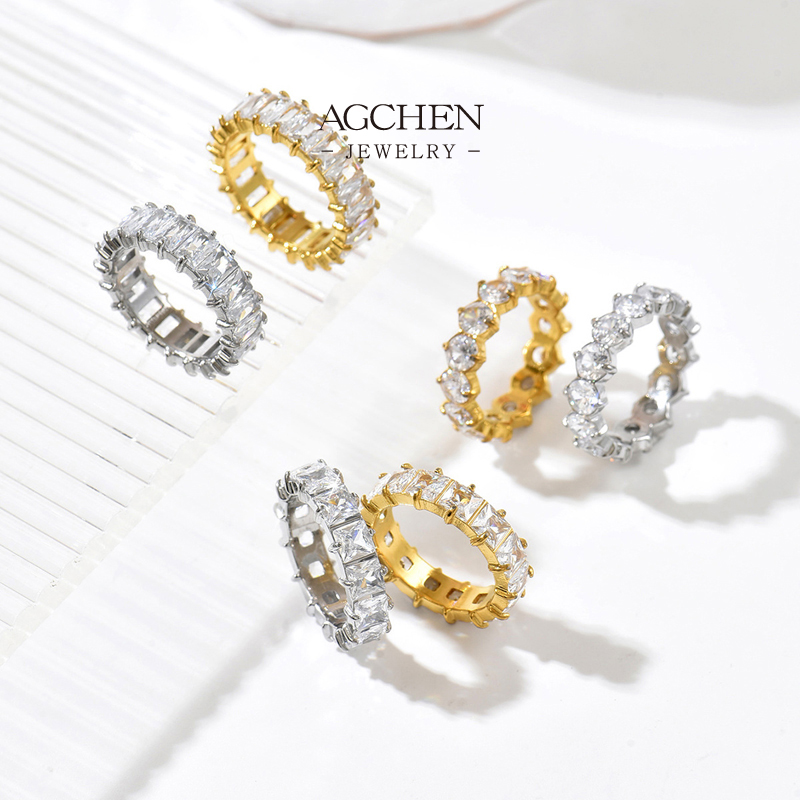 AGCHEN Stainless Steel Round Zirconia Solitaire Ring Full Service Manufacturer B2B Supplier AGJ739 