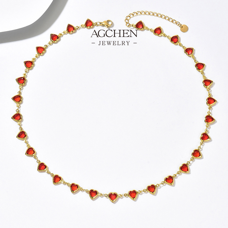 AGCHEN Stainless Steel Ruby Birthstone Necklace Bracelet Set Full Supply Chain One Stop Shop B2B AGX2739