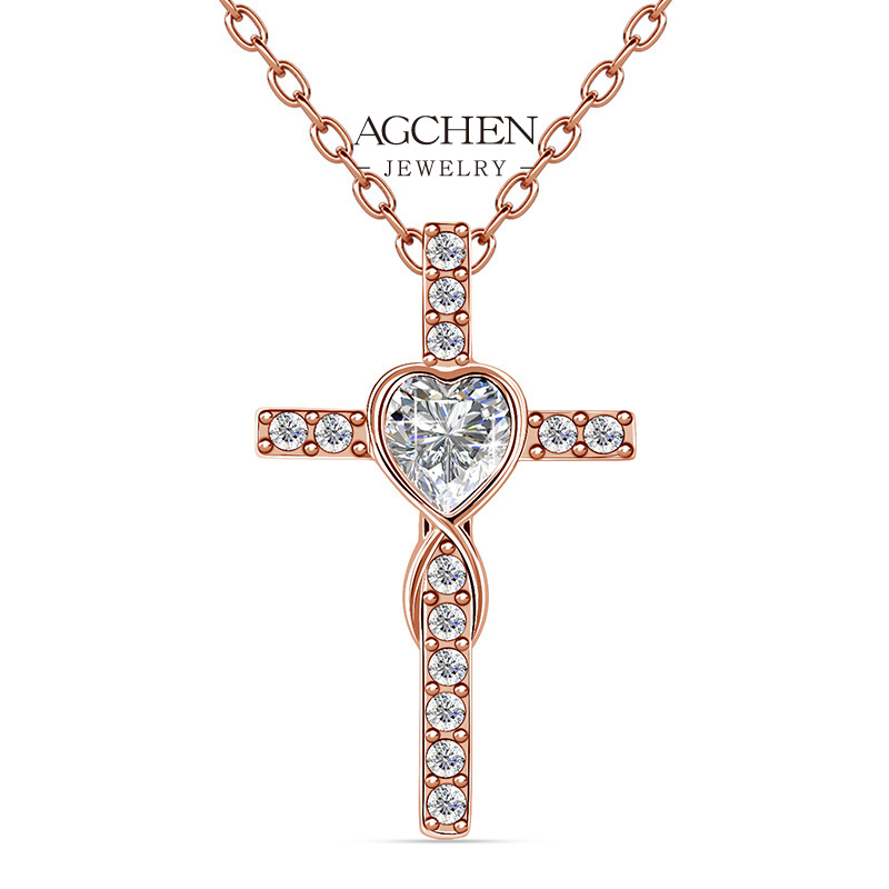 AGCHEN Cross Heart Pendant Necklace Faith Love Symbolism AGDP0852