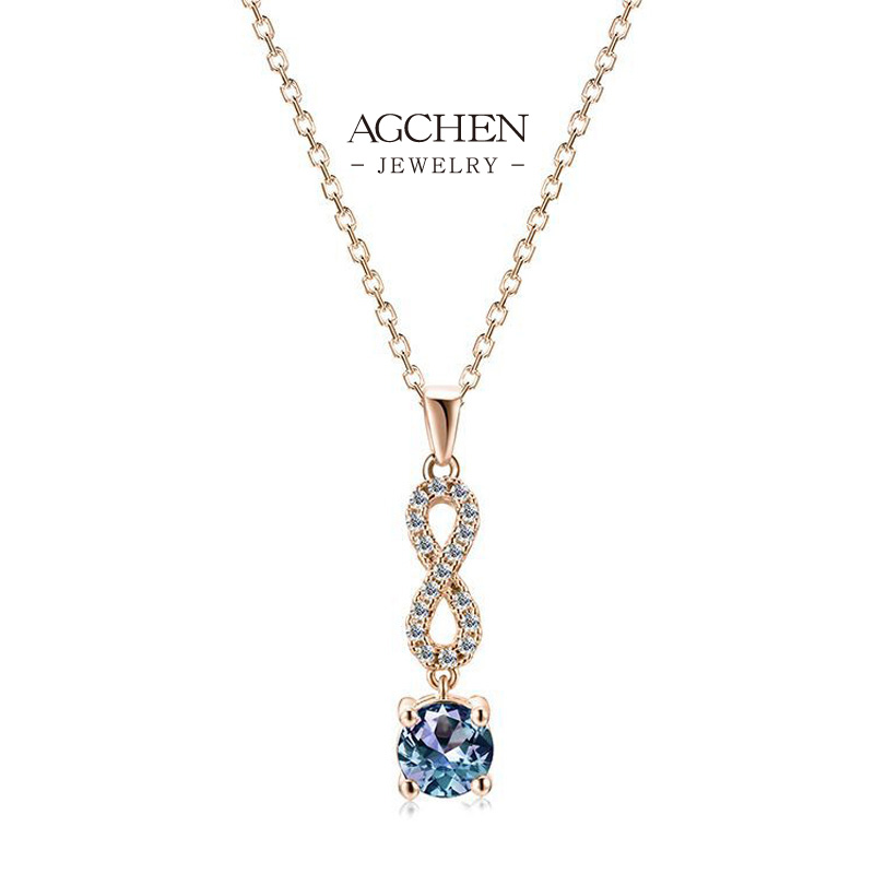 AGCHEN Blue Zirconia Infinity Pendant Necklace Eternal Love Design AG JEWELRY AGDGPS0050