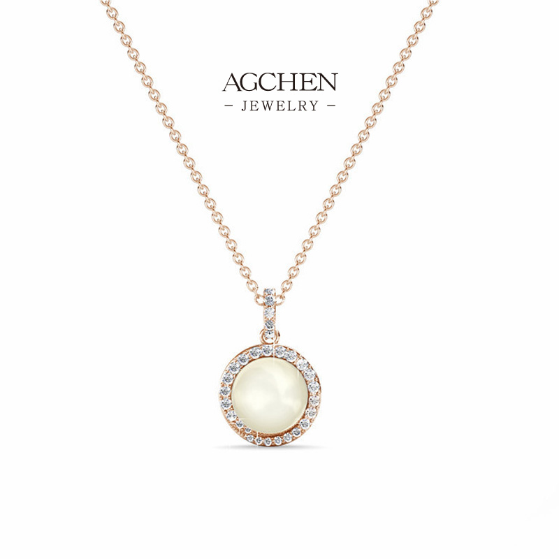 AGCHEN Pearl Zirconia Station Necklace Bridal Wedding Gift Collection AG JEWELRY AGDPS0537