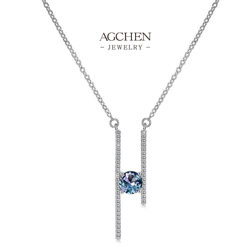 AGCHEN Blue Zirconia Statement Necklace Vibrant Crystal Jewelry AG JEWELRY AGDGPS0052