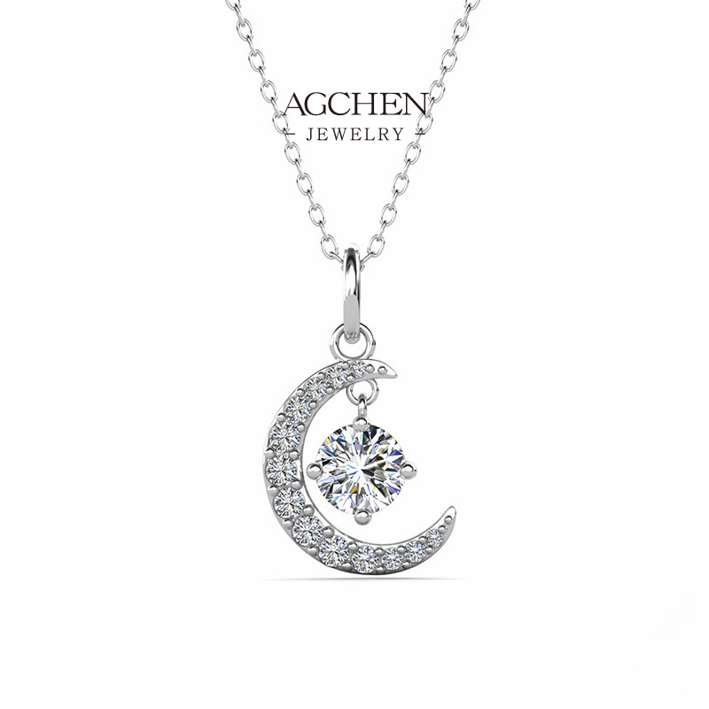 AGCHEN Copper Moon Pendant Zirconia Drop Necklace AGMP101