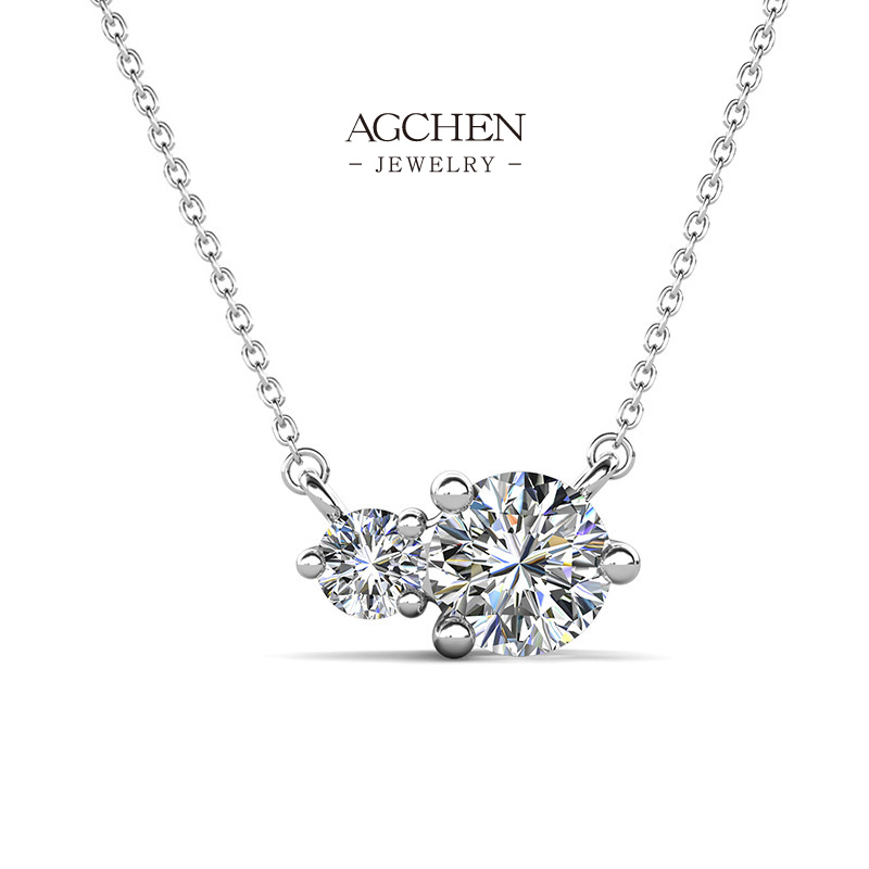 AGCHEN Copper Dual Zirconia Necklace Contrast Stone Design AGMP105