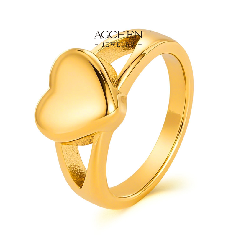 AGCHEN Stainless Steel Heart Ring Love Promise Jewelry Romantic Anniversary Gift For Her AG708