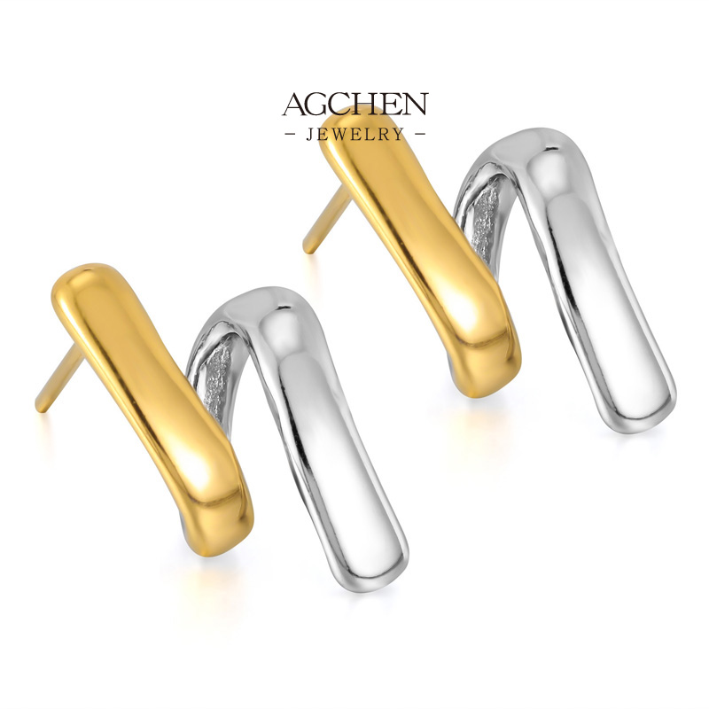 AGCHEN Stainless Steel Two Tone Hoop Earrings One Stop Supply Chain Wholesale AG1135