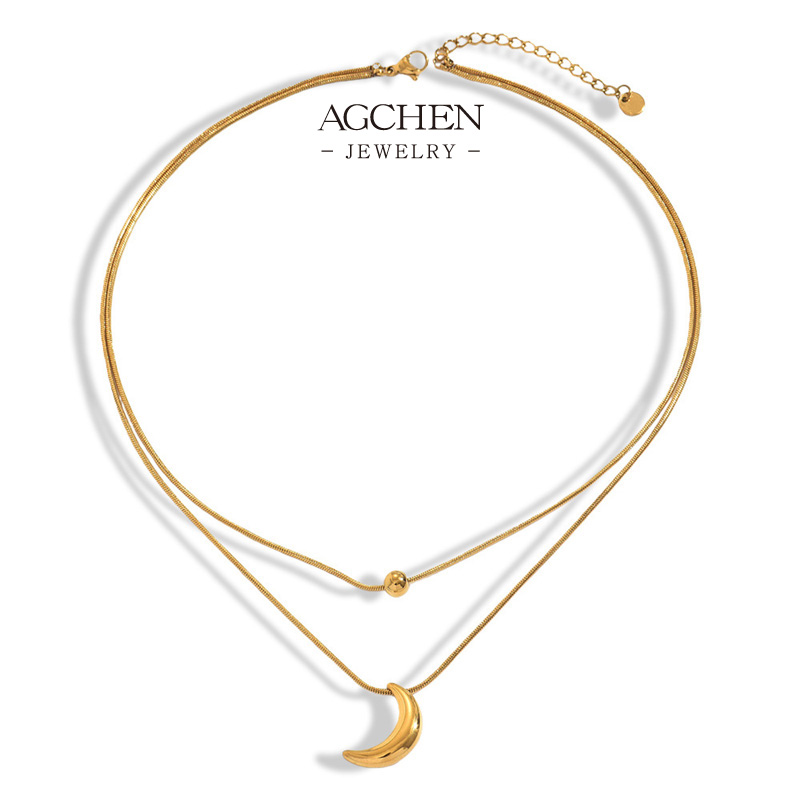 AGCHEN Stainless Steel Moon Pendant Necklace One Stop Supply Chain Complete Jewelry Source Wholesale AG2680