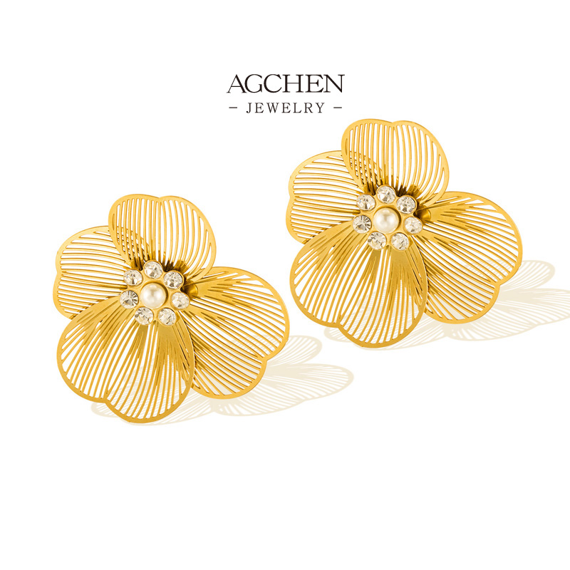 AGCHEN Stainless Steel Floral Stud Earrings Cute Dainty Nature Jewelry Direct Factory Supply Chain B2B AG1063