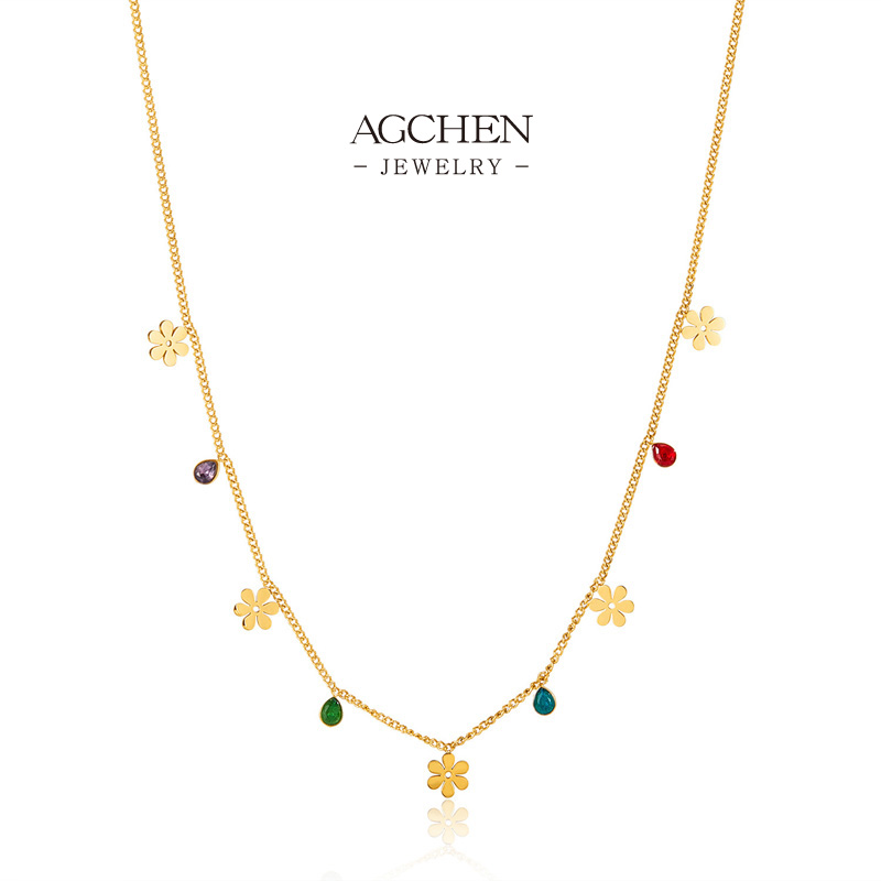 AGCHEN Stainless Steel Floral Zirconia Pendant Necklace One Stop Supply Chain Integrated Service AG2493