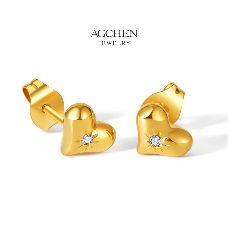 AGCHEN Stainless Steel Open Heart Earrings Dainty Love Jewelry Complete Jewelry Source Factory Direct Wholesale AG894