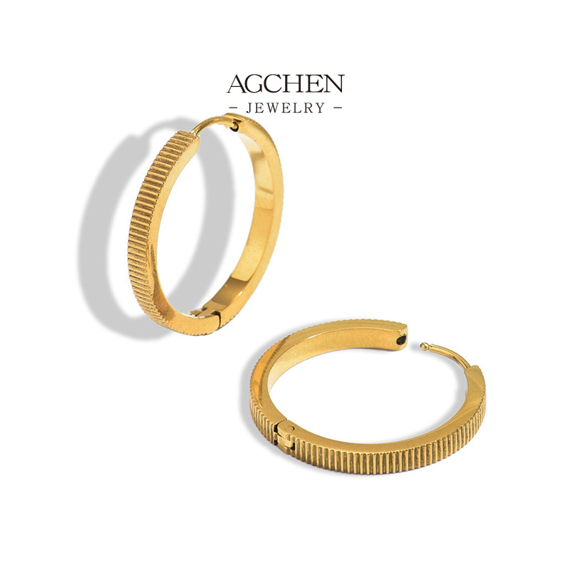 AGCHEN Stainless Steel Stripe Round Hoop Earrings One Stop Service Full Service Manufacturer AGE1167
