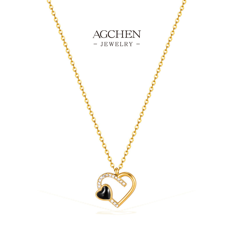 AGCHEN Stainless Steel Double Heart Charm Necklace One Stop Service Integrated Supply Chain Wholesale Supplier AG2669
